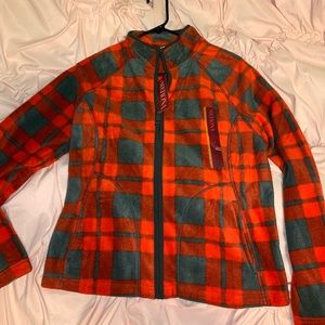 New small Merona red plaid fleece jacket